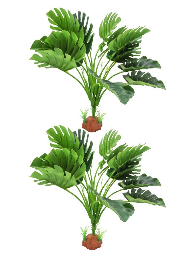 Neeenn 2 Pack Fake Monstera Plant Tank Decor, Realistic Artificial Plastic Plant Decoration for Reptile Amphibian Habitat Terrarium, Decor Accessories for Bearded Dragon Betta Fish Tortoise Chameleon Lizard - Image 1